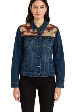 Frye And Co. Denim Jean Jacket Western Aztec Southwestern Sz XS